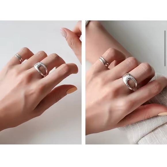 NEW UNIQUE SILVER ABSTRACT RING, OPEN RING, SILVER ADJUSTABLE RING, UNISEX RING - Picture 12 of 12